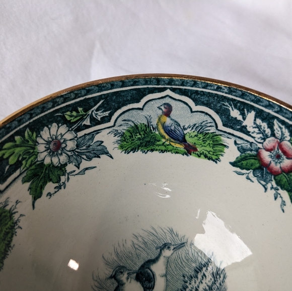 Antique PV France Pleasant Village Blue Floral Birds Open Sugar Footed Bowl - Picture 2 of 14